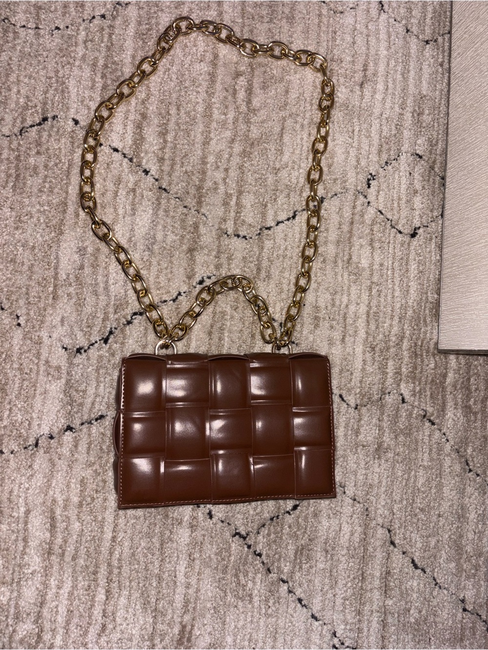Urban Expressions Brown Quilted Crossbody Bag with Gold Chain